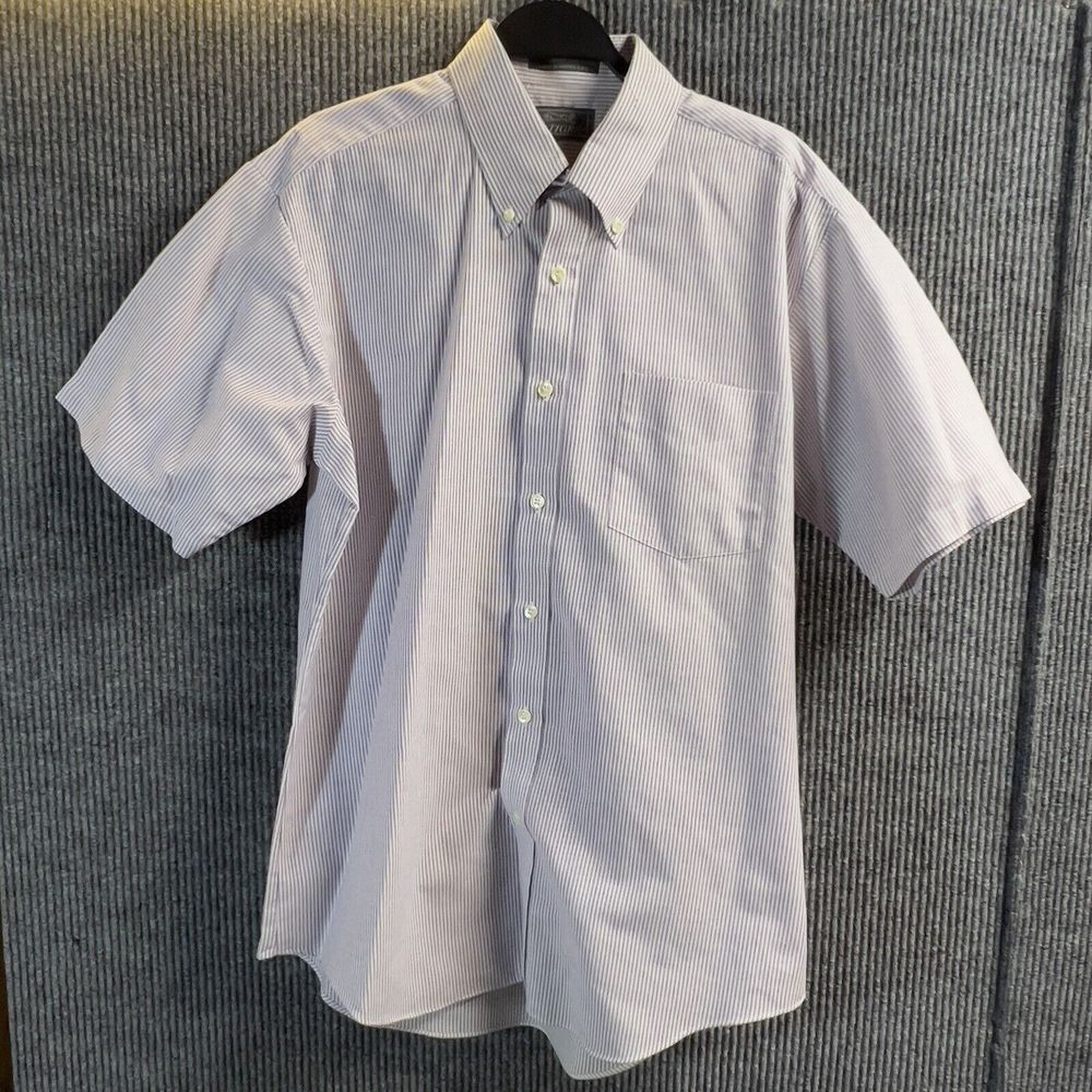 Vintage Le Tigre Shirt Men Large Striped Purple White Button Down Leisure Casual